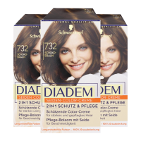 3 x Schwarzkopf Diadem Seiden-Color-Creme 2 in1 Schutz & Pflege Haarfarbe Schoko-Braun 732 Stufe 3