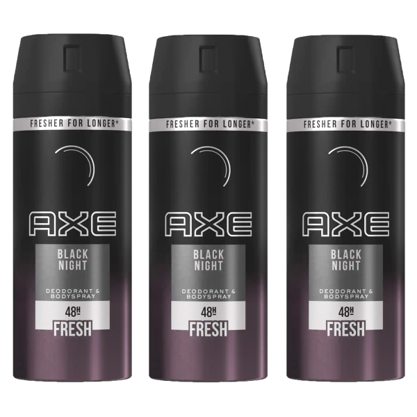 3 x Axe Deo Bodyspray Black Night je 150 ml für Männer ohne Aluminiumsalze