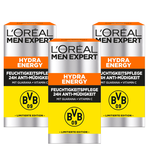 3 x L\'Oreal Men Expert Hydra Energy 24H Feuchtigkeitspflege BVB Edition je 50ml