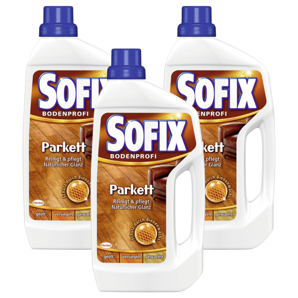 3 x SOFIX Bodenprofi Parkett je 1 Ltr Bodenreiniger Reinigt & Pflegt Gibt Natürlichen Glanz