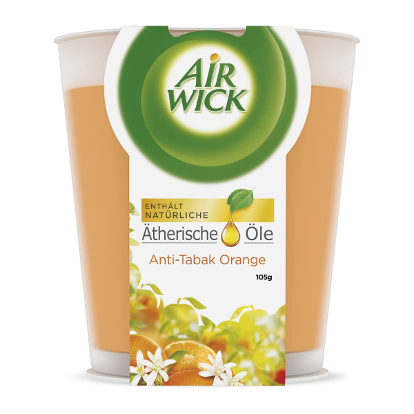 Airwick Essential Oils Wohlfühl-Duftkerze Anti Tabac-Orange 105g mit ätherischen Ölen