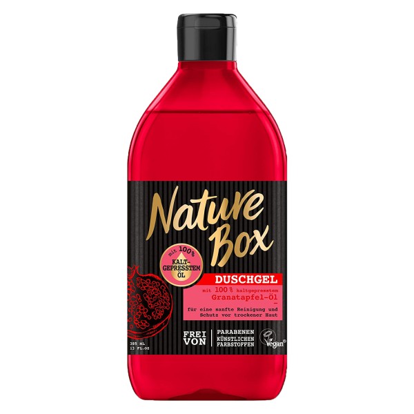 Nature Box Duschgel mit kaltgepresstem Granatapfel-Öl 385ml für trockene Haut