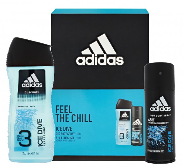 Adidas Feel the Chill ICE DIVE Deo Body Spray 150ml + 3in1 Duschgel 250ml Geschenkset