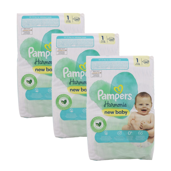 Pampers Harmonie Windeln Größe 1 2-5 kg Monatsbox 180 Babywindeln Pflanzenbasierte Inhaltstoffe
