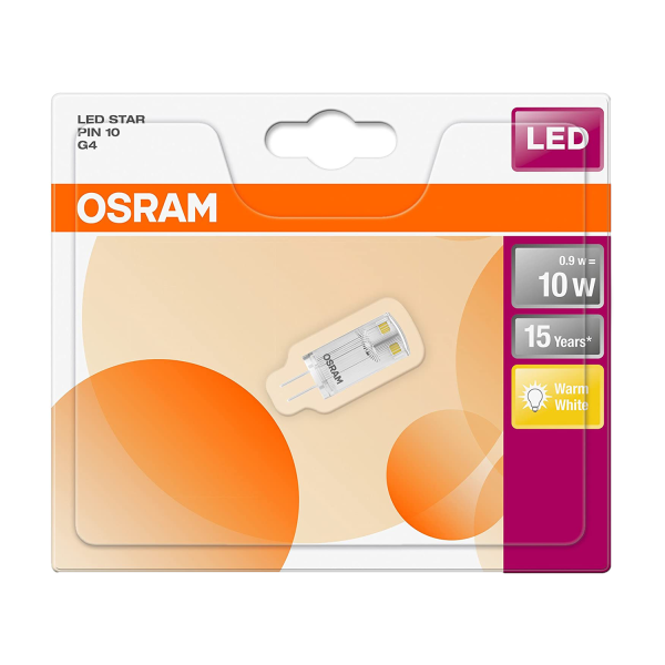 Osram LED Star Pin 10 Sockel G4 Warm Weiß 2700 K 0,9 W Ersatz für 10 Watt, nicht dimmbar Lampe