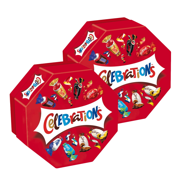 2 x Celebrations Geschenkbox Milchschokolademischung jeweils 186g Schokoriegel Twix, Mars, Snickers und mehr