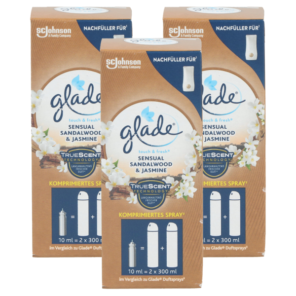 3 x Glade Touch & Fresh Lufterfrischer Nachfüller Sensual Sandalwood & Jasmine jeweils 10ml