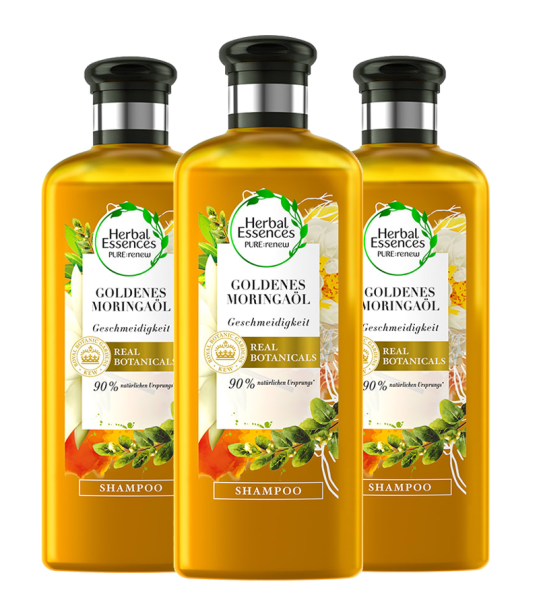 3 x Pack Herbal Essences PURE renew Goldenes Moringaöl je 250ml