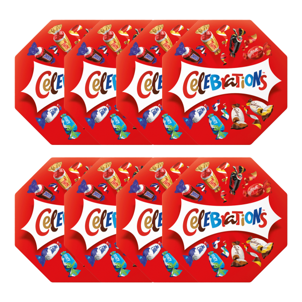 8x Celebrations Geschenkbox Milchschokolademischung je 385g Schokoriegel Twix, Mars, Snickers und mehr