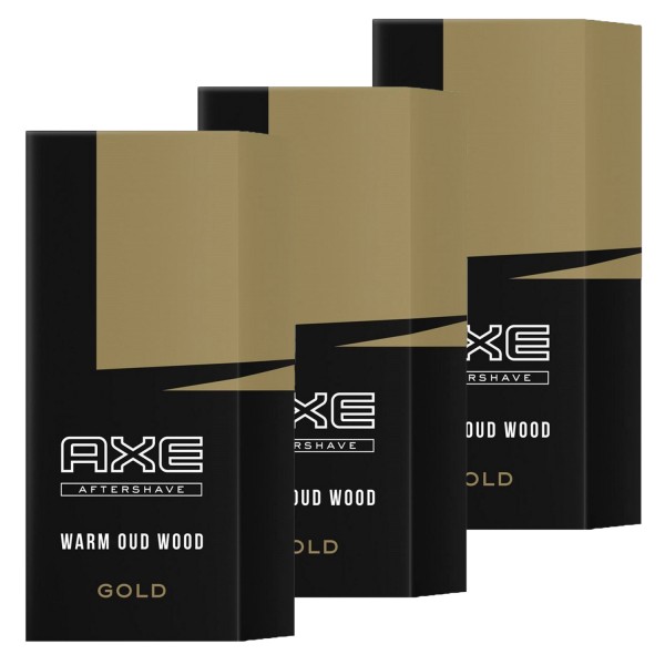 3 x Axe Aftershave Gold Warm Oud Wood je 100ml Rasierwasser warmer holziger Duft