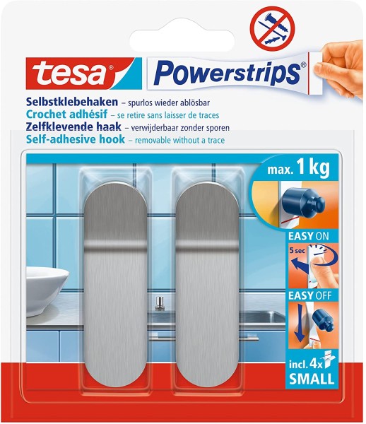 tesa Powerstrips Haken Small Metall Selbstklebender Wandhaken 2 Stück 57045-00000