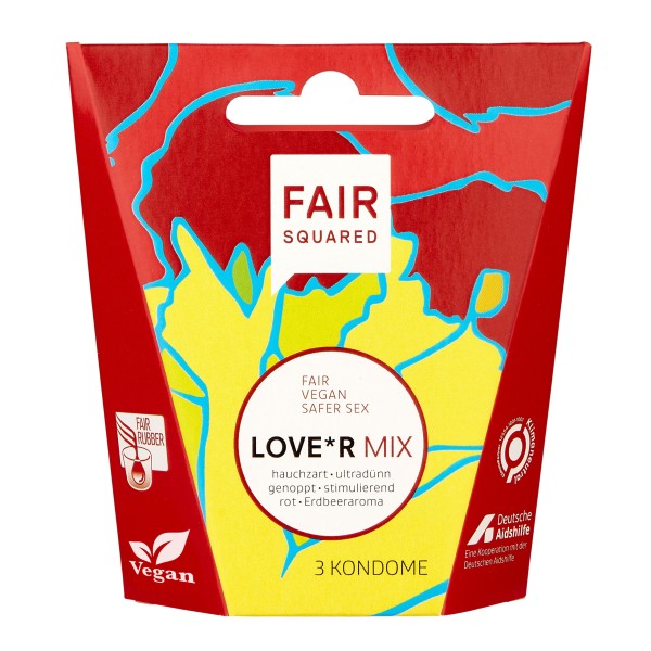 FAIR SQUARED LOVE*R Kondome aus Naturkautschuk 3er Mix mit Reservoir
