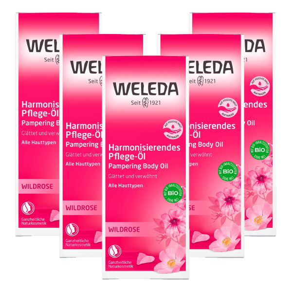 5x WELEDA Harmonisierendes Körperöl Wildrose Für Anspruchsvolle Haut Pflege-Öl je 100ml