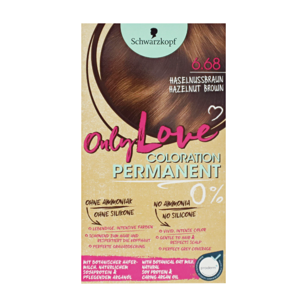 Schwarzkopf Only Love Coloration 6.68 Haselnussbraun Stufe 3 schonende permanente Haarfarbe 143ml