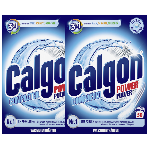 2x Calgon 3in1 Power Pulver je 1,5kg gegen Kalkablagerungen Schmutz und Geruch 50 Wäschen