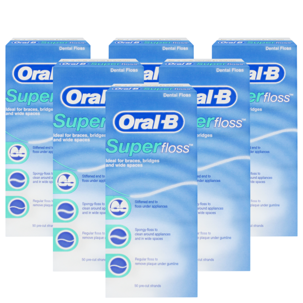 6 x Oral-B SuperFloss Zahnseide Vorgeschnitten für Zahnpflege Pack je (50 Stück)