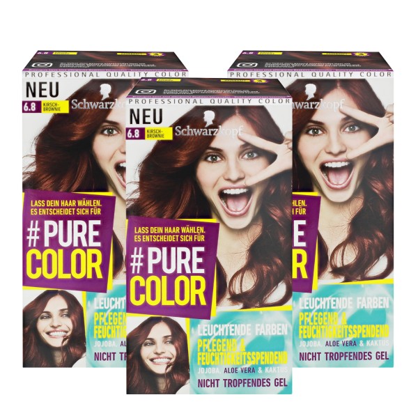3 x Schwarzkopf Pure Color 6.8 Kirsch Brownie Gel Coloration Dauerhafte Haarfarbe