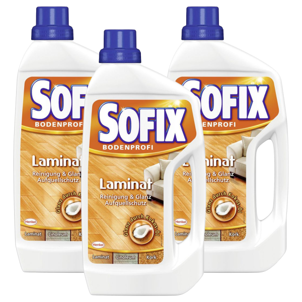 3 x SOFIX Bodenprofi Laminatreiniger je 1 Liter Bodenreiniger Reinigung Glanz & Aufquellschutz