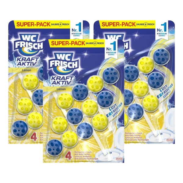 3x WC FRISCH Kraft Aktiv Duftspüler Lemon je 150g 3er Pack WC Reiniger Anti Kalk Effekt