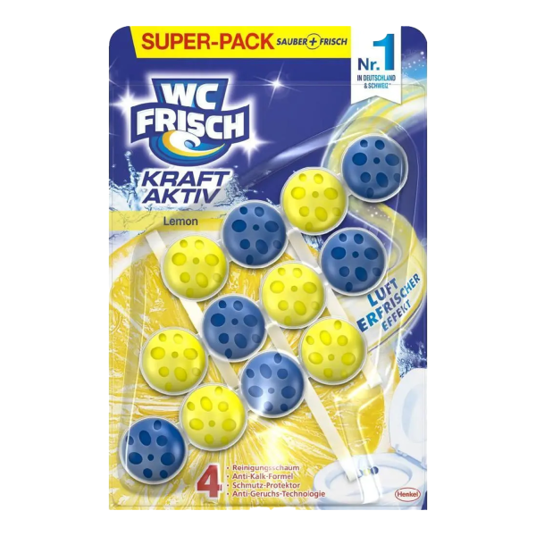 WC FRISCH Kraft Aktiv Duftspüler Lemon 150g 3er Pack WC Reiniger bei jeder Spülung Anti Kalk Effekt