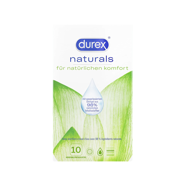 Durex Naturals Kondome aus natürlichen Naturkautschuklatex 10 Stk mit Gleitgelbeschichtung