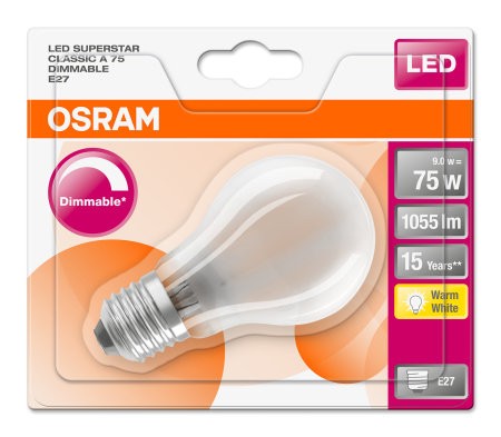 Osram LED SuperStar Classic A Lampe Sockel E27 Warm Weiß 2700 K Dimmbar 9.0 W Ersatz für 75 Watt