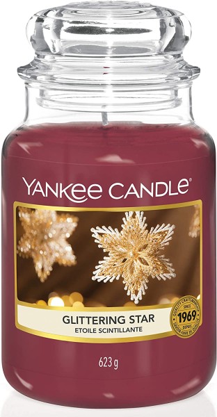 Yankee Candle Glittering Star Duftkerze Groß Glas Brenndauer bis 150 Stunden Würziger Holziger Duft