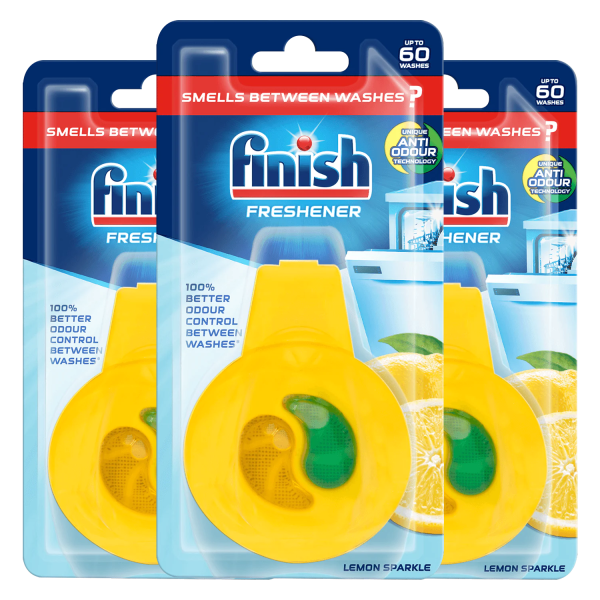 3x Finish Lufterfrischer Geschirrspülerfrischer mit Zitronen und Limetten Duft für ca. 180 Waschgängen