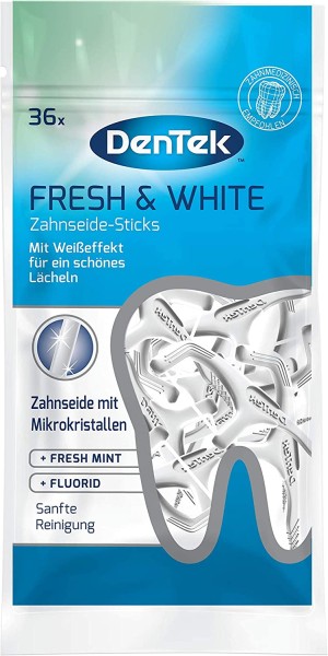 3 x DenTek Fresh & White Zahnseide Sticks je 36 Stück mit Mikrokristallen Minzgeschmack