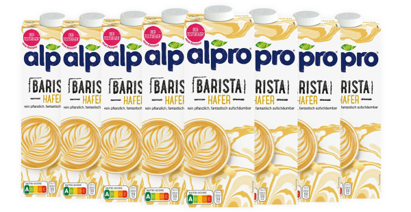 8 x Alpro Barista Hafer Drink je 1 Liter Vegan 100% Pflanzlich Aufschäumbar Ohne Zuckerzusatz Oat Drink