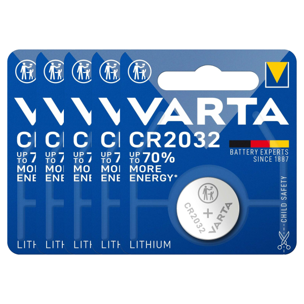 5 x VARTA Lithium Knopfzelle CR2032 6032 5 x 1er Blister 3 Volt