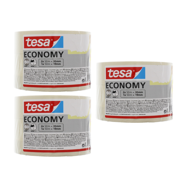 3 x 3er Pack tesa ECONOMY universelles Malerband je Rolle 50m Lösungsmittelfrei für den Innenbereich