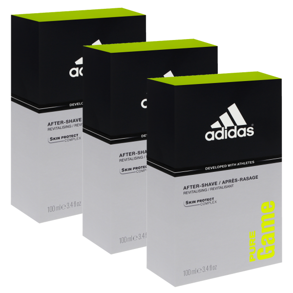 3 x Adidas Pure Game After-Shave Lotion for Men je 100 ml Rasierwasser