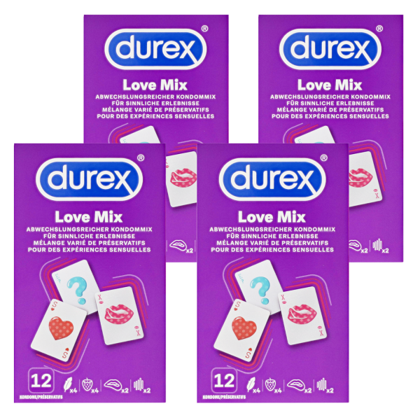 4 x Durex Love Mix Kondome Mix jeweils 12 Stück mit vier verschiedenen Sorten