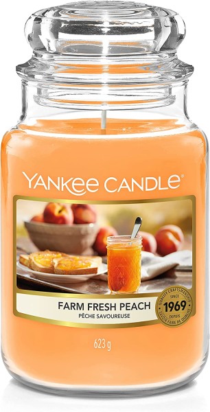 Yankee Candle Farm Fresh Peach 623g Große Duftkerze im Glas Orange