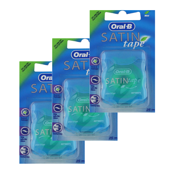 3 x Oral-B SATINtape Zahnseide Mint Zahnband je 25m Ideal für Erstanwender sanft zum Zahnfleisch