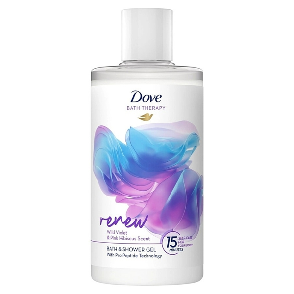 Dove Bath Therapy Bad und Duschgel Renew Wild Violet & Hibiscus 400ml Premium 3fach Pflege